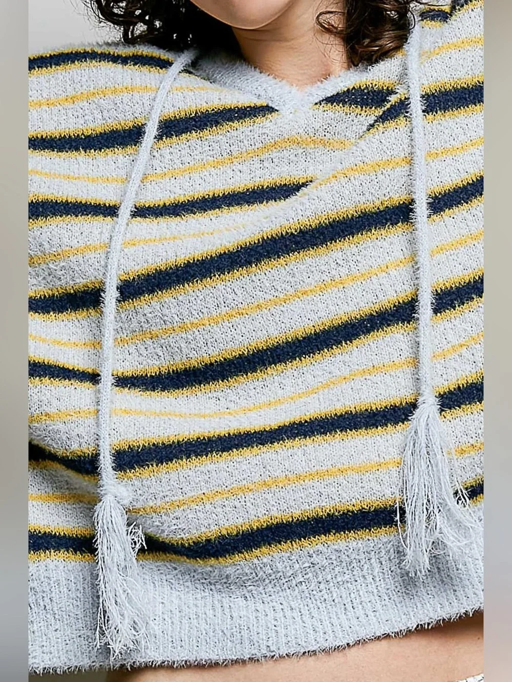 POL “ West Coast Varsity Hoodie “ Striped Sweater | Light Blue